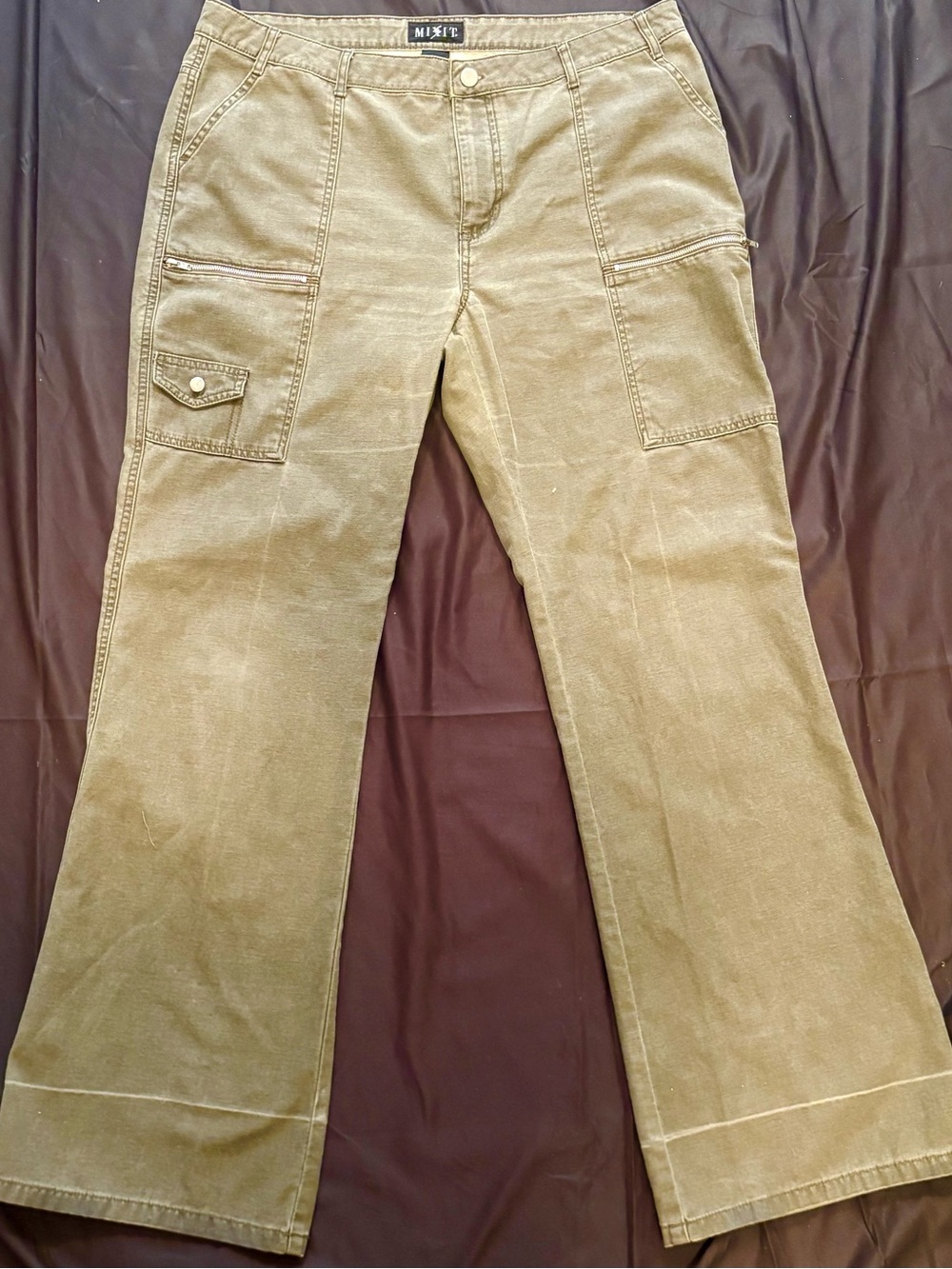 90s Mixit Utility Cargo Pants Green Khaki Wide Leg Flares